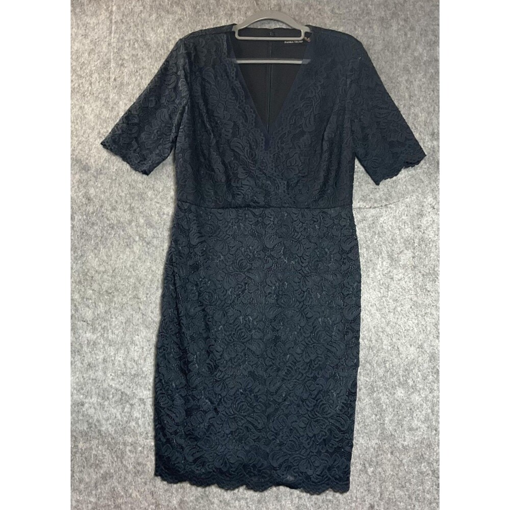 Ivanka Trump Dress Womens 10 Blue Lace V Neck Short Sleeve Sheath Knee Length